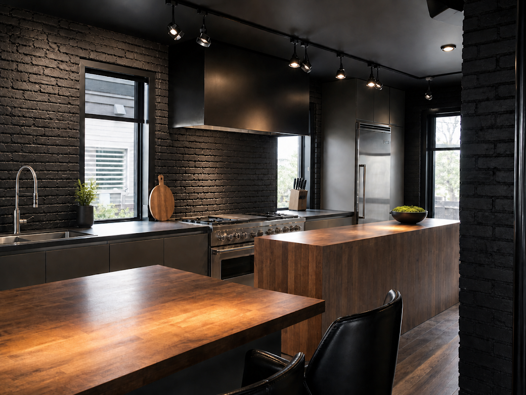 Kitchen island with pendant lights