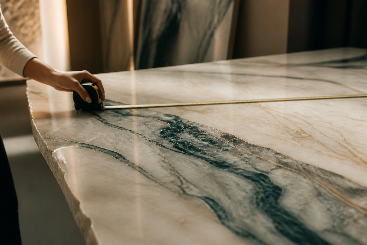 Stone countertop slab illustrating slab-based pricing
