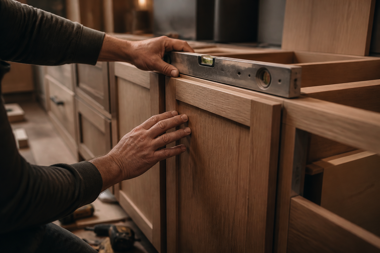 Craftsman installing custom cabinetry illustrating installer value